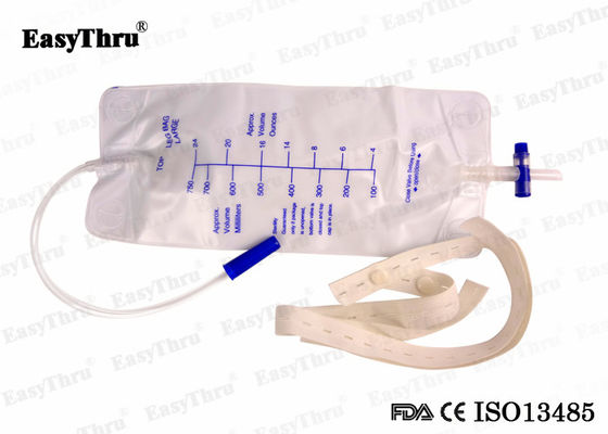 750ml PVC Tek kullanımlık idrar torbası, çapraz vanalı elastik bandajlı toksik olmayan.